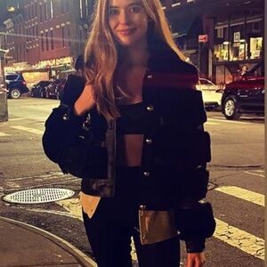 MILLY BLACK LEATHER AND DYED RABBIT FUR FROM SPAIN CROPPED JACKET SIZE US 4